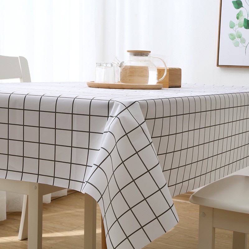 WJ368 Taplak Meja 137x180cm Anti Air Ukuran Besar Bahan Plastik PEVA Motif Kotak-Kotak