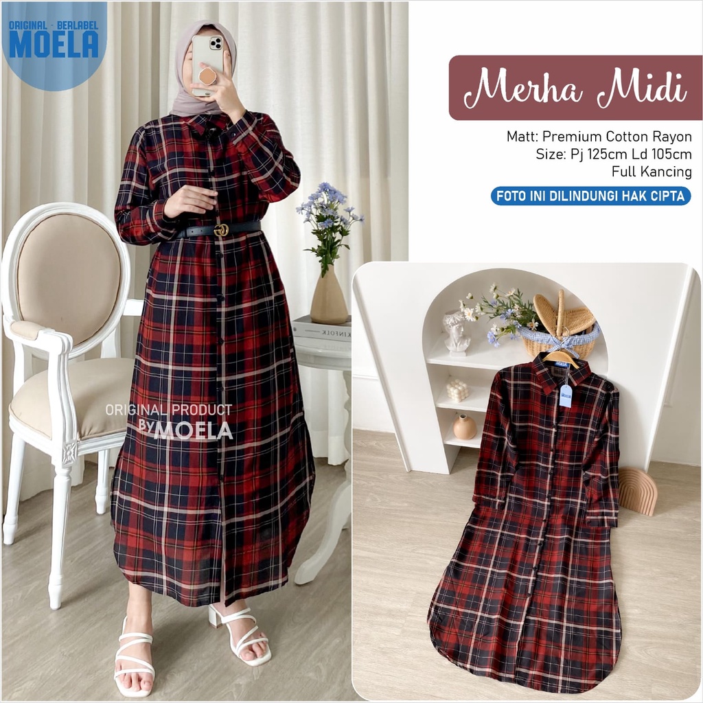 MERHA LONG TUNIK ld 105cm ORIGINAL MOELA fashion MIDI MUSLIM prmeium cotton rayon full kancing kieko