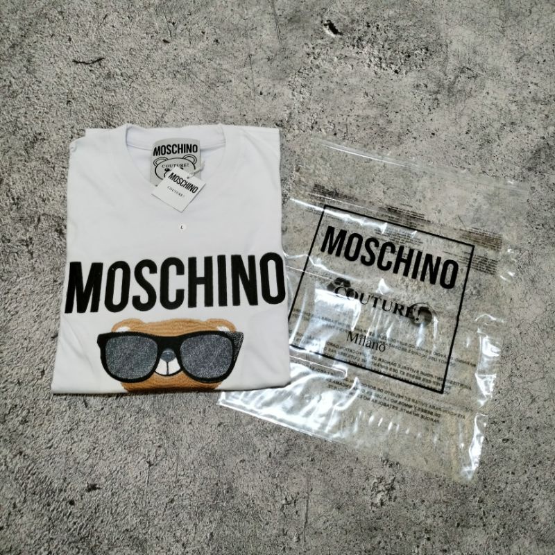 KAOS T-SHIRT MOSCHINO FULL BORDIR PUTIH AUTHENTIC PREMIUM FULLTAG &amp; LEBEL