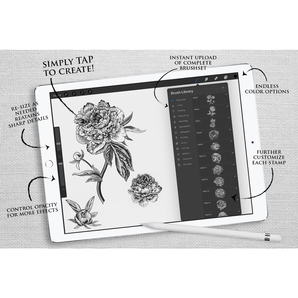 Procreate Brush - Victorian Botany Series Peonies Brushset