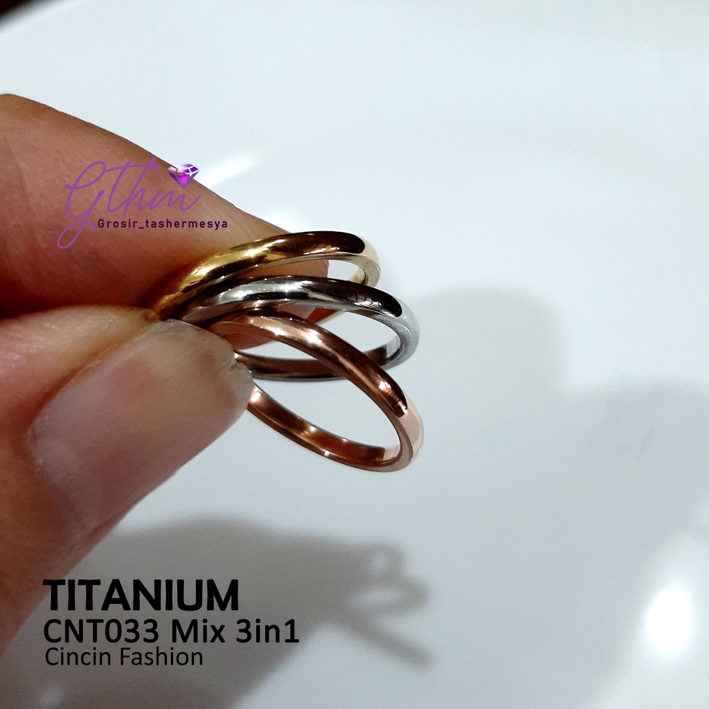 Cincin Titanium 3in1 Kombinasi Gold-Silver-Rosegold Anti Karat Perhiasan Import CNT03#