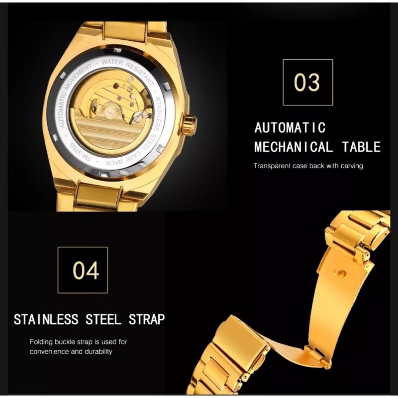 Jam Tangan Automatic Vintage Luxury Oak Gold Forsining Original