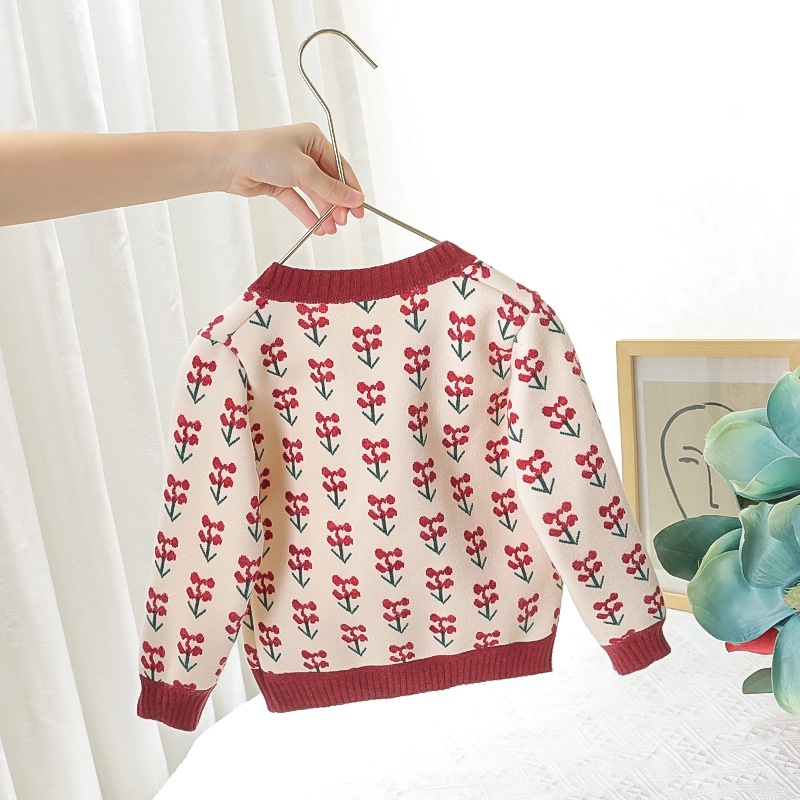 SW8/9- Jaket Sweater Kardigan Anak Bayi Perempuan Rajut Berry