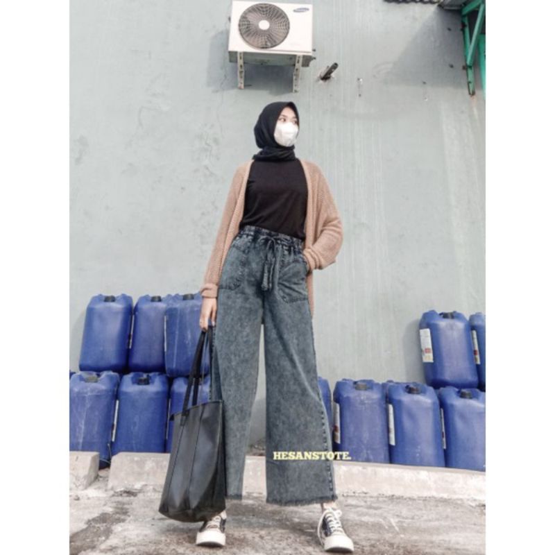 (BISA COD!) KULOT JEANS HIGHWAIST SNOW RAWIS //KULOT JEANS HW KANTONG TEMPEL KULOT FASHION WANITA KEKINIAN