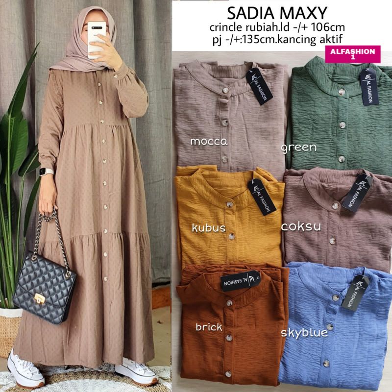 Sadia Maxy Dress,By Alfashion,Bahan Crinkle Rubiah,Kancing Aktif