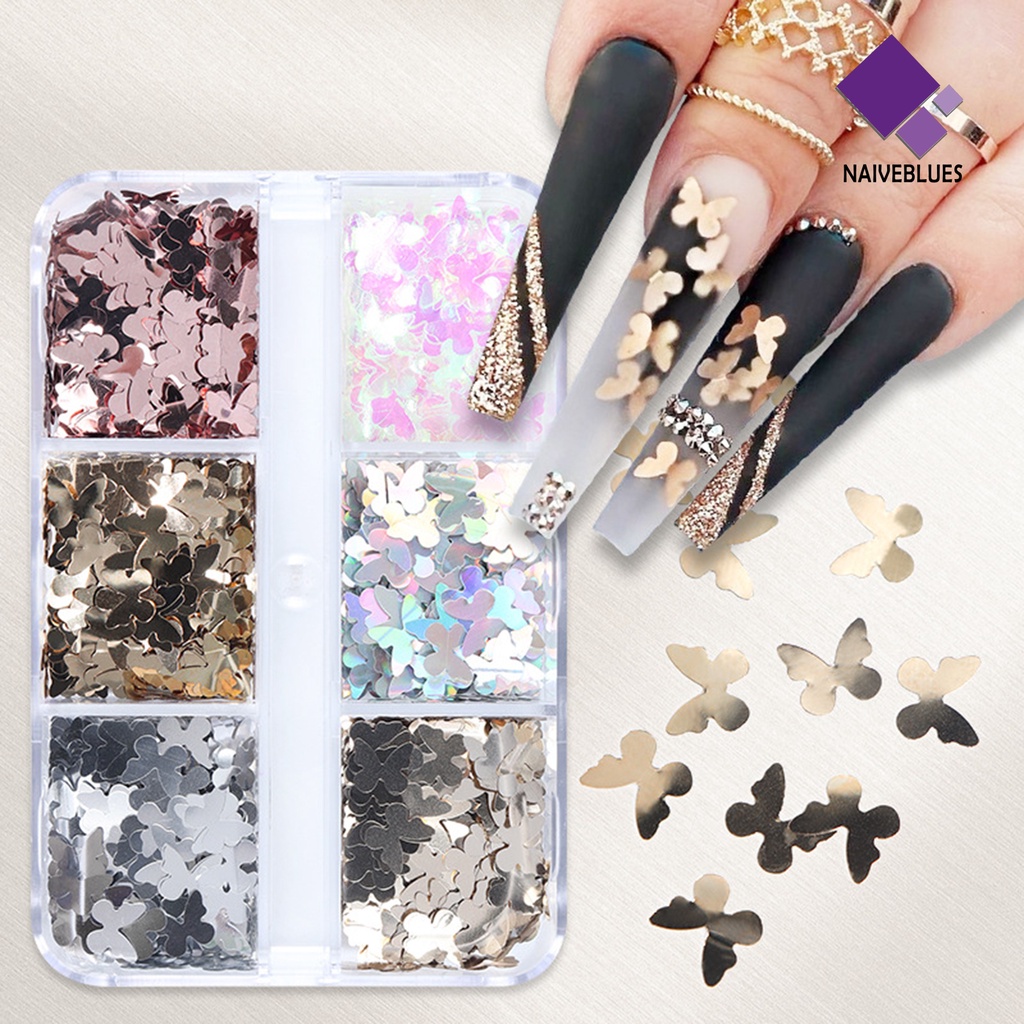 1 Kotak Serpihan Foils Desain Kupu-Kupu Saturation Tinggi Untuk Manicure