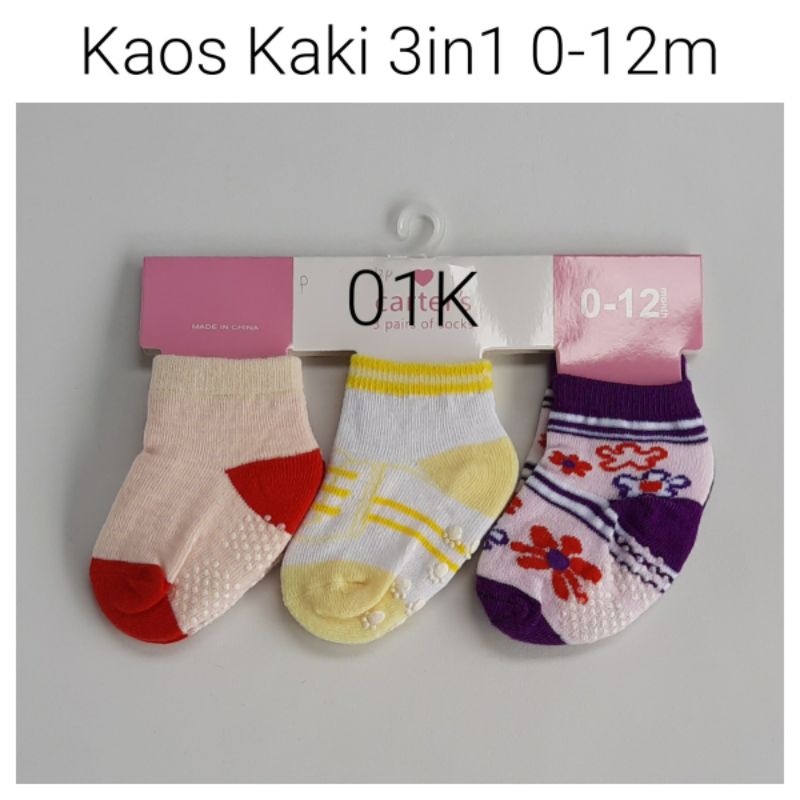 Kaos Kaki Baby Bayi Cewek Cowok Socks 3in1 0 6 12 24 Bulan 1 Tahun Isi 3pcs