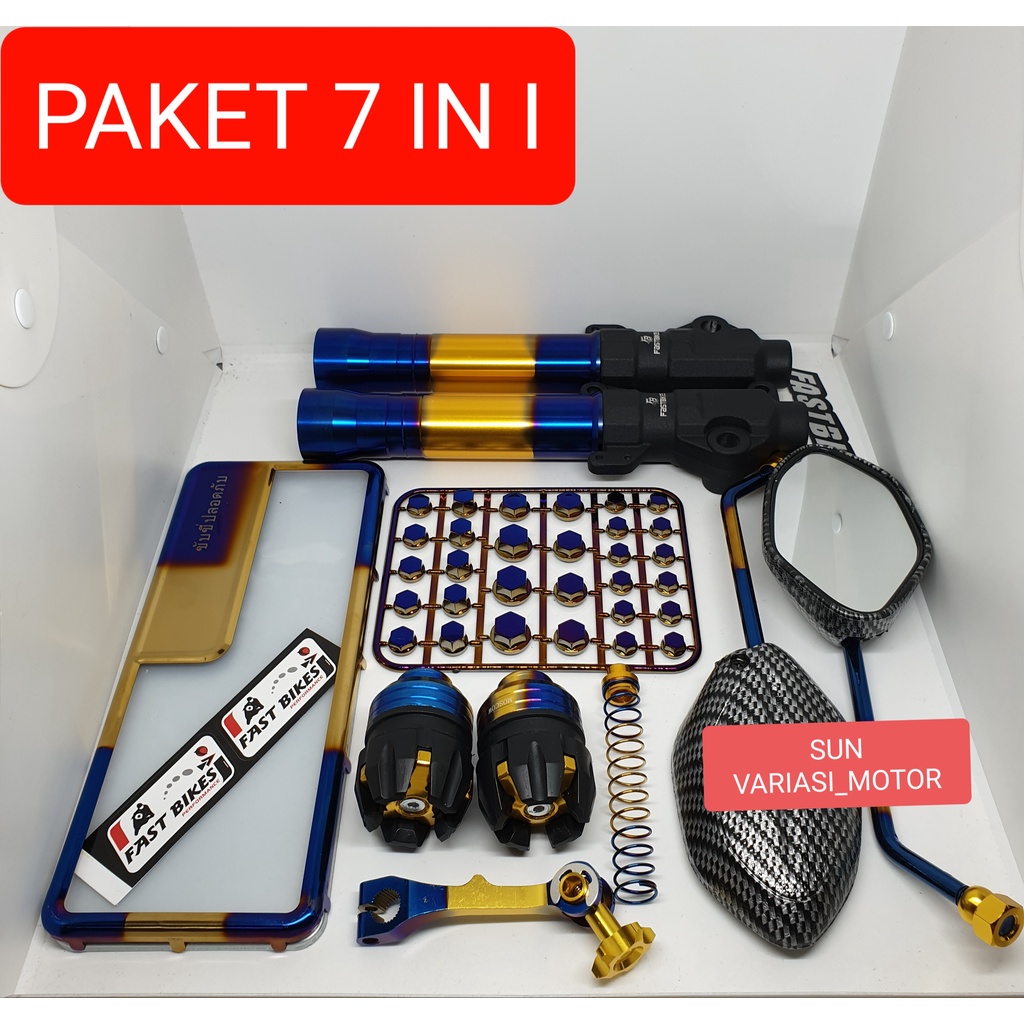 PAKET 7 IN 1 TWOTONE TABUNG SHOCK DEPAN VARIASI BOTTOM PLUS JALU AS DEPAN NAGA TWOTONE PLUS BINGKAI 