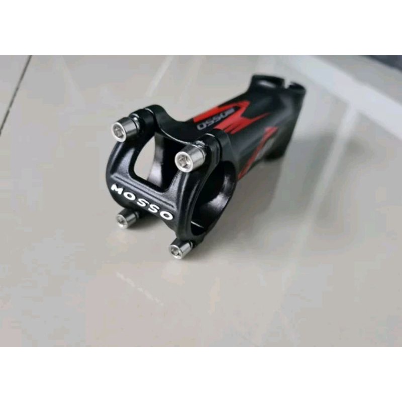 Stem Mosso Super Light Panjang 100 x 31.8 MM Angle 7 Derajat Black Red - 10 Cm Alumunium Ringan stem sepeda roadbike road bike mtb