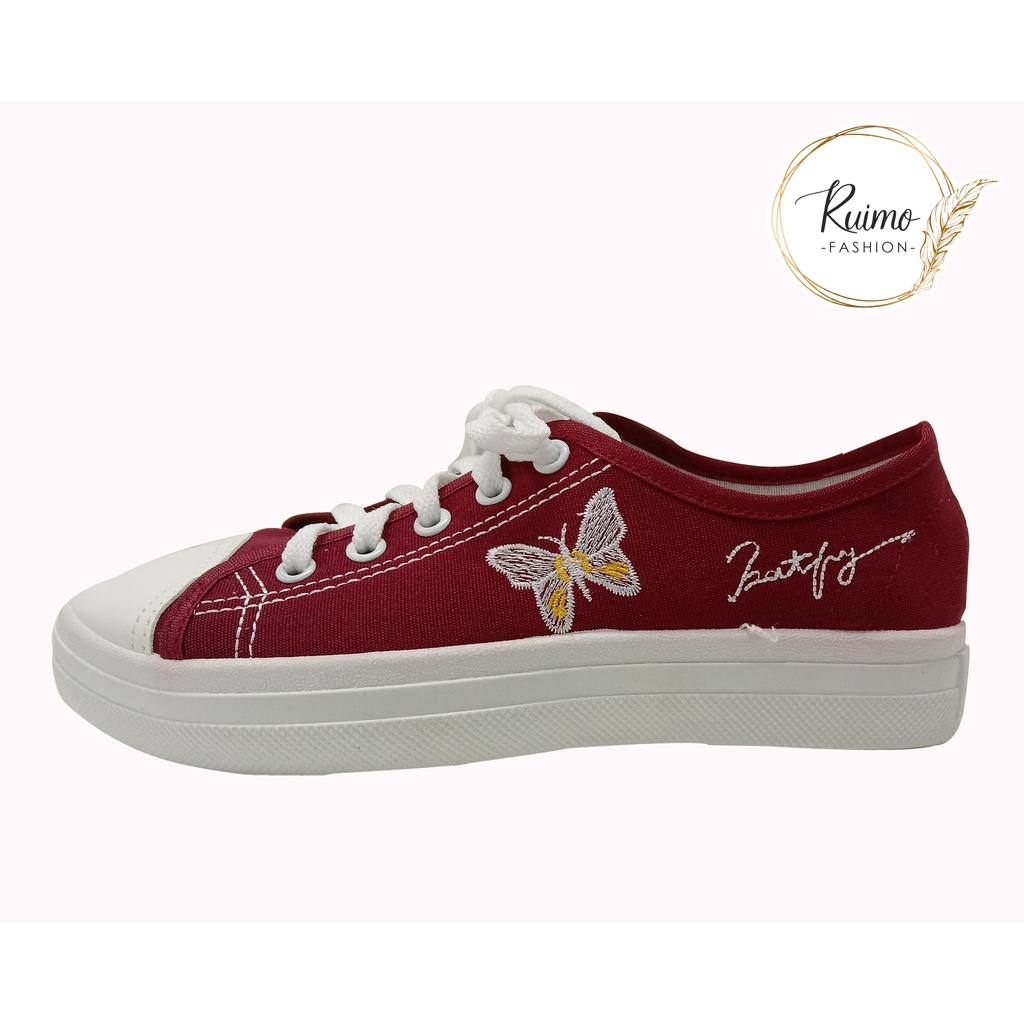 Sepatu Korea Wanita Kanvas Sneakers Low Motif Buutterfly - A5