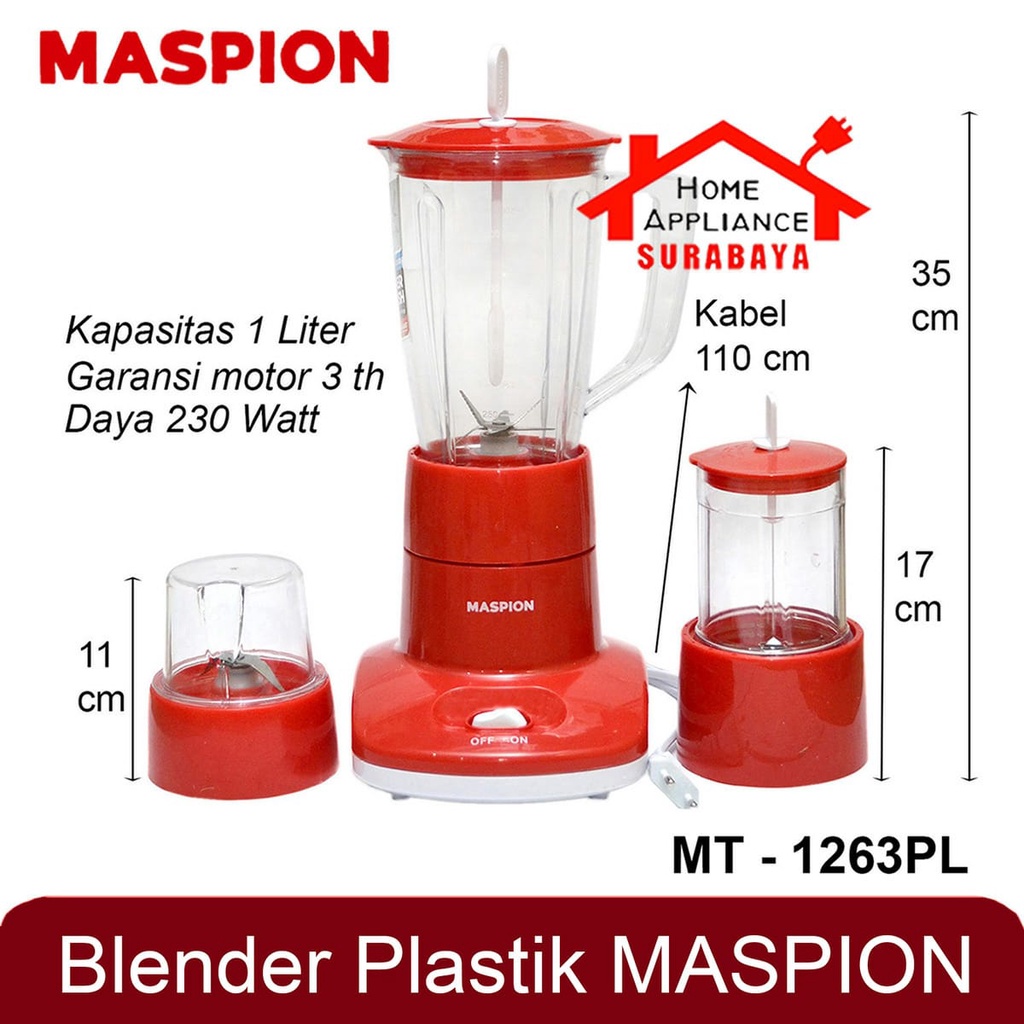 Blender Maspion Plastik 3 IN 1 Kapasitas 1 Liter MT 1263 PL / MT-1263 PL