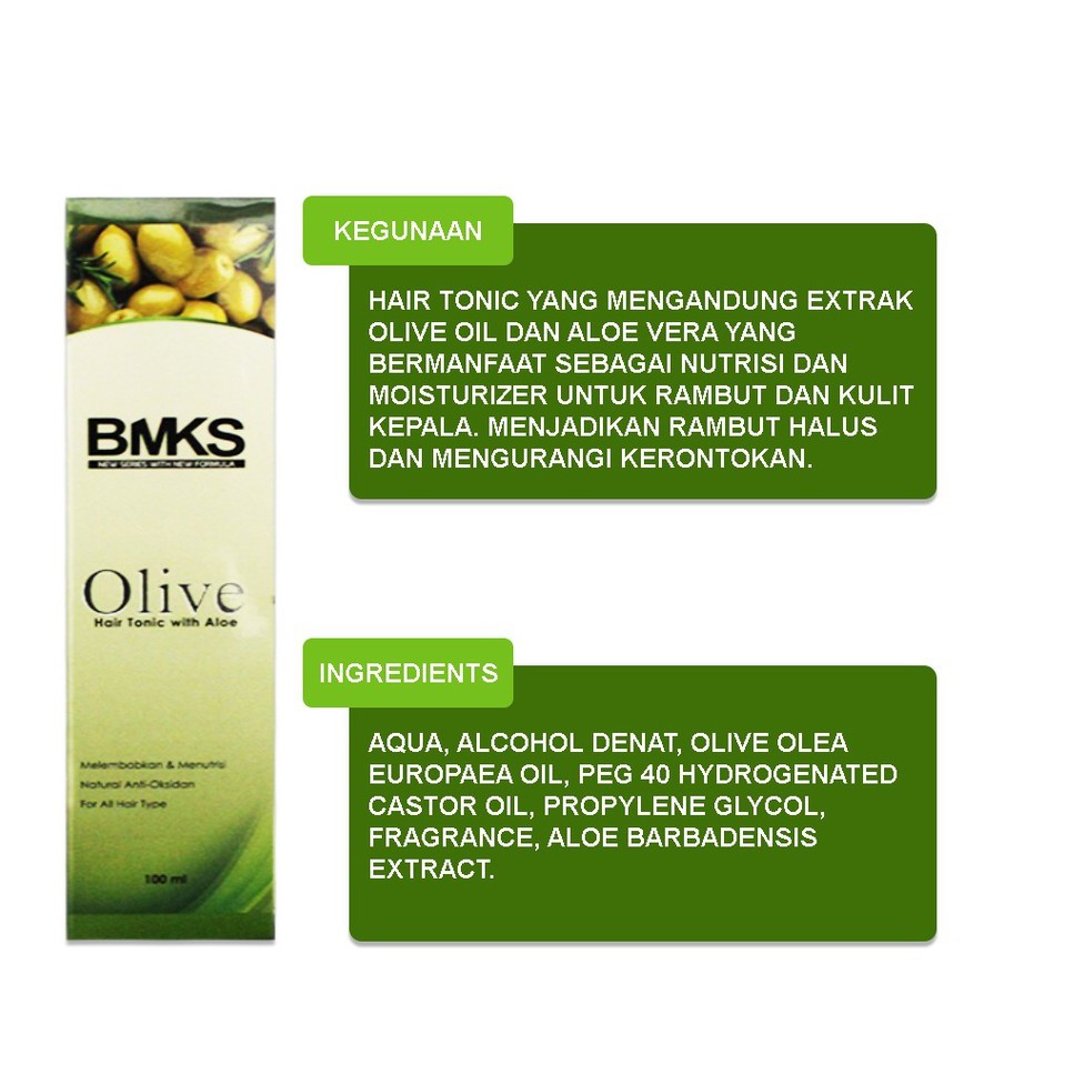 [ORI] Tonic Penyubur Perangsang Rambut Mencegah &amp; Mengurangi Rambut Rontok Rapuh &amp; Kusam | BMKS Olive Tonic 100ml BPOM Original