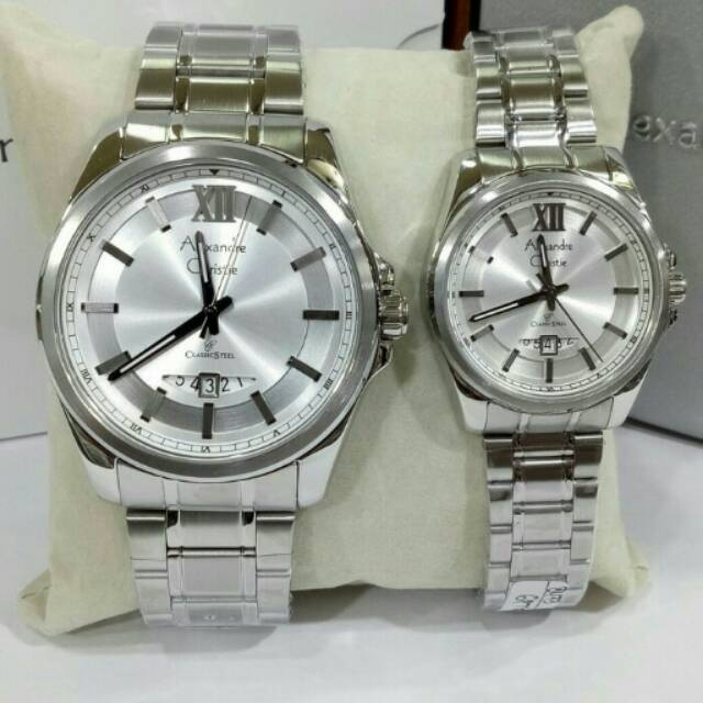 Jam Tangan Couple Alexandre Christie AC 8473 Silver White