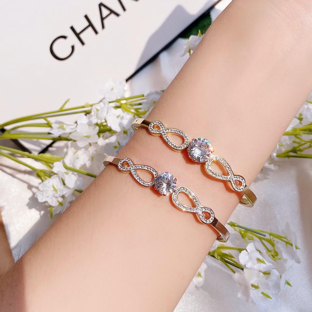 gelang tangan wanita titanium anti karat model luxury infinity zirconia