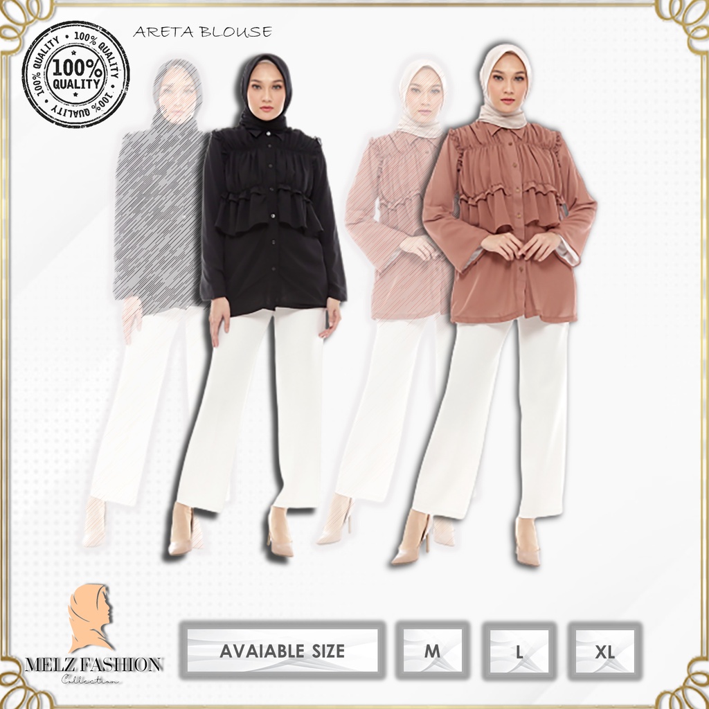 Atasan Wanita Blouse Blus Muslim Wanita Full Furing Busui Friendly Bahan Ceruty Babydoll Premium Mur