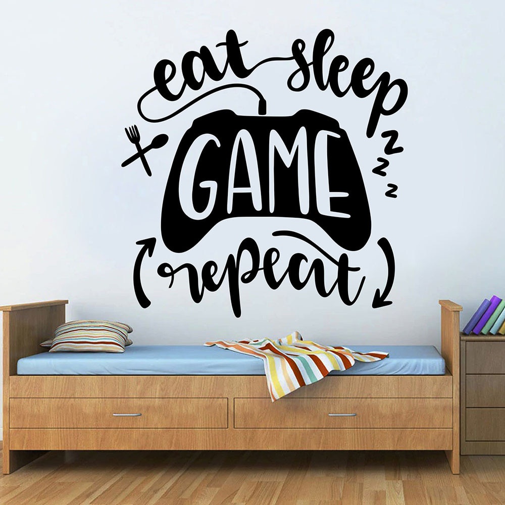 Jual Stiker Dinding Gamer Dinding Makan Tidur Permainan Ulangi Quotes