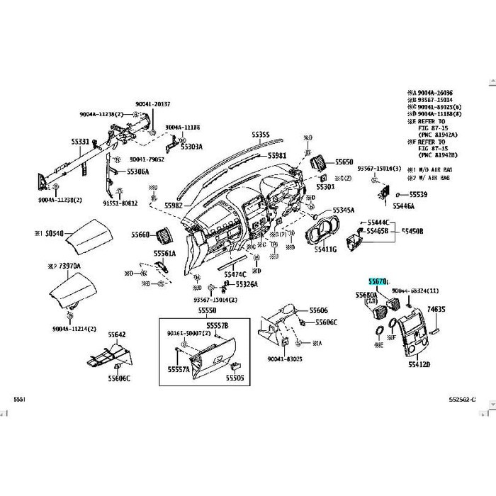 Grille Grill Kisi-Kisi AC Depan Tengah Kanan Rush 55670-BZ040-B0