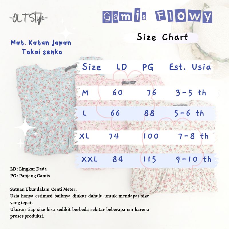 Ollet Gamis katun jepang anak model tingkat 3-10 th motif bunga / gamis flowy by ollet
