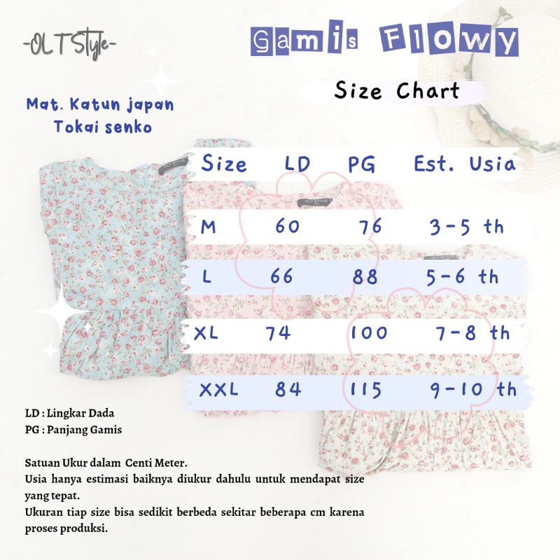 Gamis katun jepang anak umur 3-10 tahun model tingkat flowy motif B