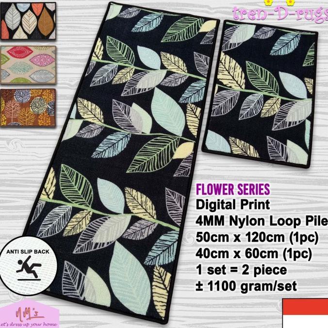 Karpet keset kaki bunga lantai dapur set panjang kitchen mat anti slip