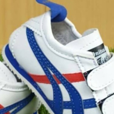 Sneakers Kids sepatu anak Perempuan / sepatu anak laki ONITSUKA Perekat Putih List Biru merah