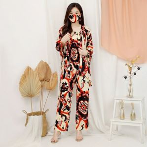 ONE SET 3IN1 DAYANA MAROON BAJU SETELAN WANITA KATUN RAYON FREE MASKER DNCIJ