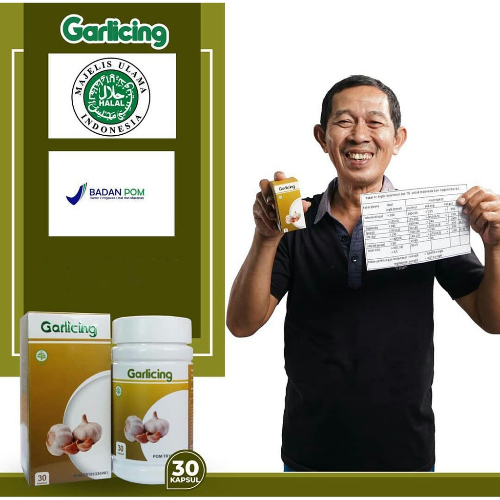 Garlicing - Ekstrak Bawang Putih Dayak Herbal Turunkan Kolesterol Kolestrol Cegah Kanker Diabetes Diabet Asam Urat Sehatkan Jantung Kendalikan Tekanan Darah Isi 30 Kapsul