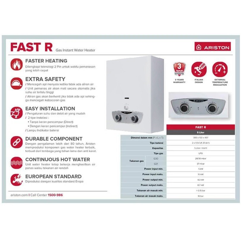 Water Heater Gas ARISTON Fast R 5 liter