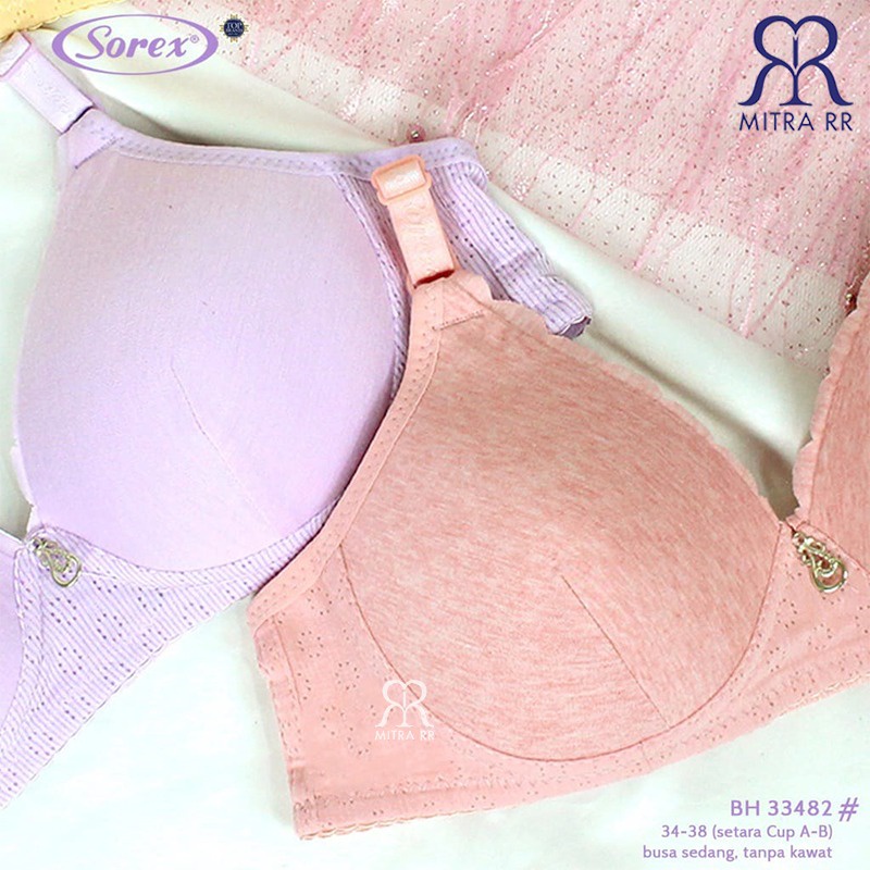 BH Sorex 33482 Bra Busa Tanpa Kawat Kait 2 Setara Cup A-B Tulips Polos Pastel Soft Color