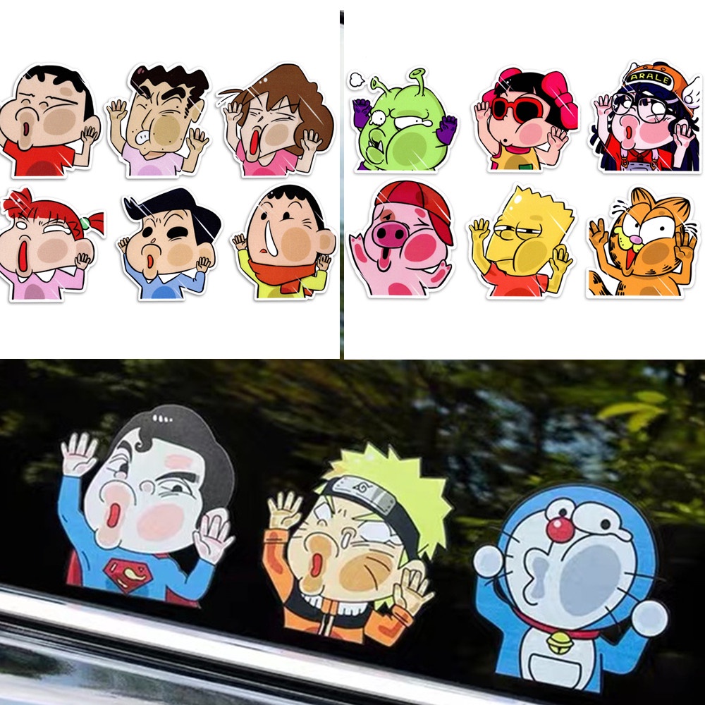 6pcs Stiker Motif Kartun Crayon Shin-chan Naruto Untuk Dekorasi Mobil / Motor