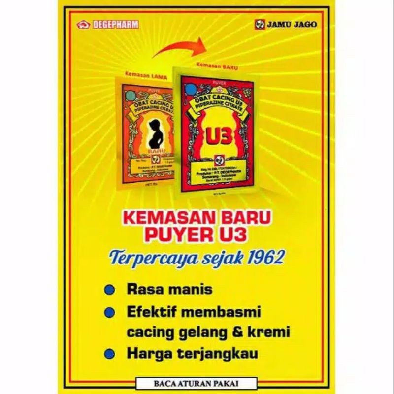 Puyer U3 Obat Cacing Jamu Jago 1 Hanger isi 24 Sachet