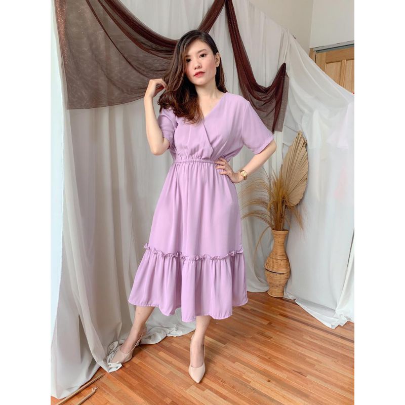 Sabrina Dress Nadenka Ruffle Midi Dress Korea Style Big Size L - XXXXL