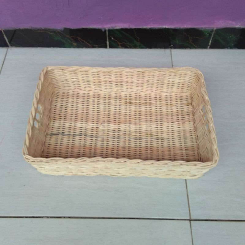 Keranjang rotan persegi kotak panjang nampan besar 38x25x8 cm