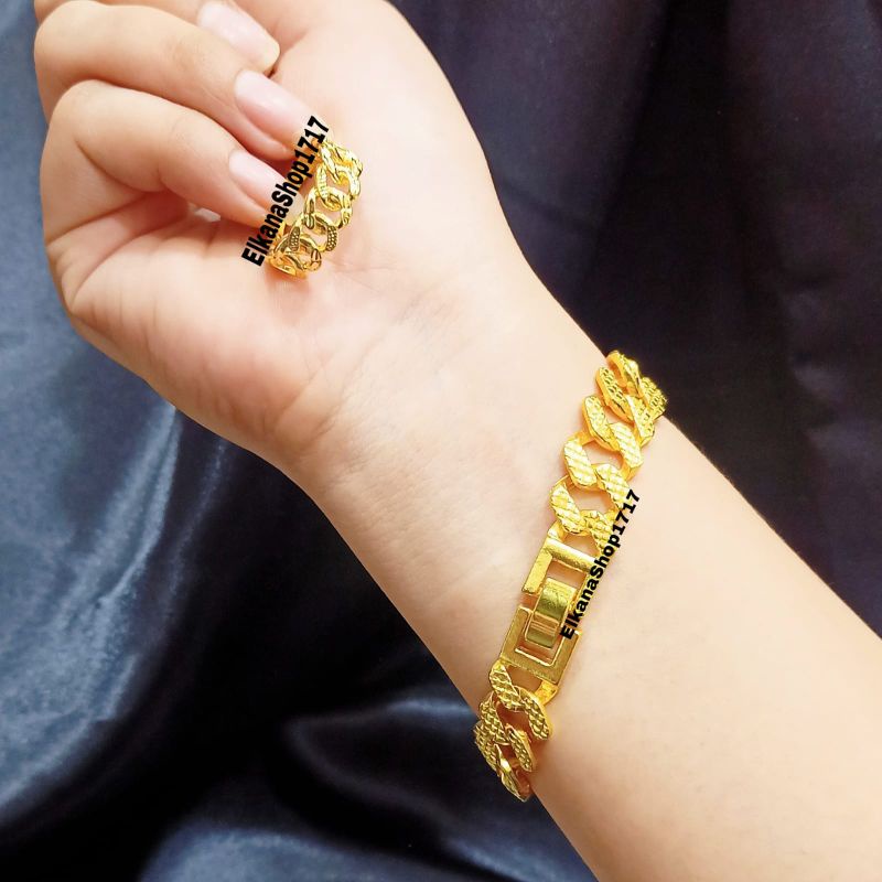 GELANG TANGAN TREND SISIK NAGA PRIA WANITA+CINCIN PERHIASAN EMAS KOREA ANTI KARAT 216