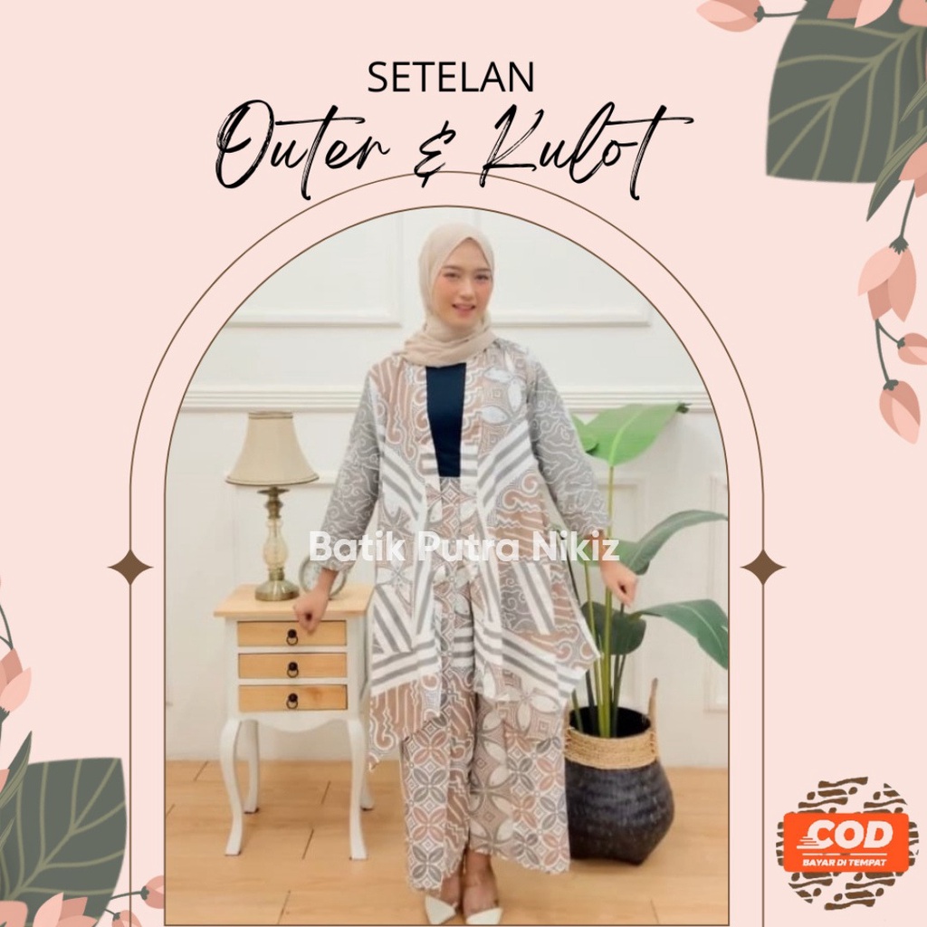 (COD) Setelan Outer Kulot Layer Batik Lengan Panjang Wanita Kekinian New Arrival