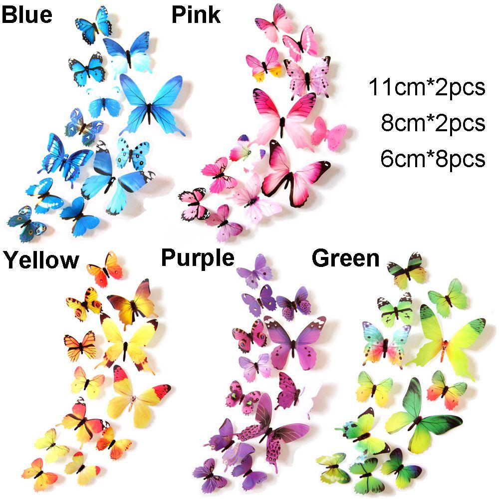 Preva 12 Pcs/Set Butterly Stiker Dinding Perlengkapan Pesta Lapisan Tunggal Dekorasi Rumah PVC Mural