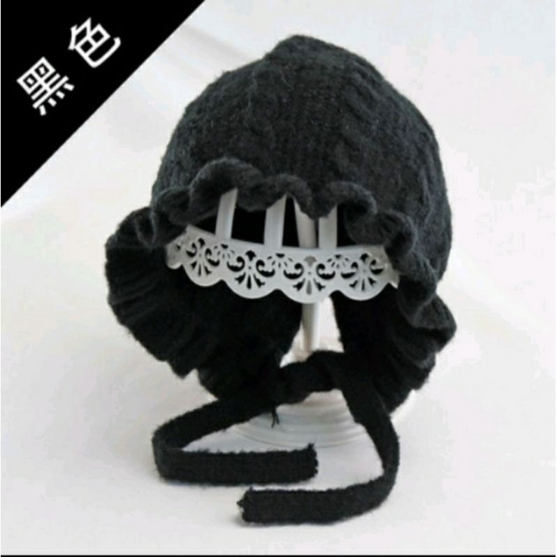 Kupluk Anak Bonnet Model Ruffle fashion Baby Hat / Kupluk Anak Lucu / Kupluk Kepang-Hitam