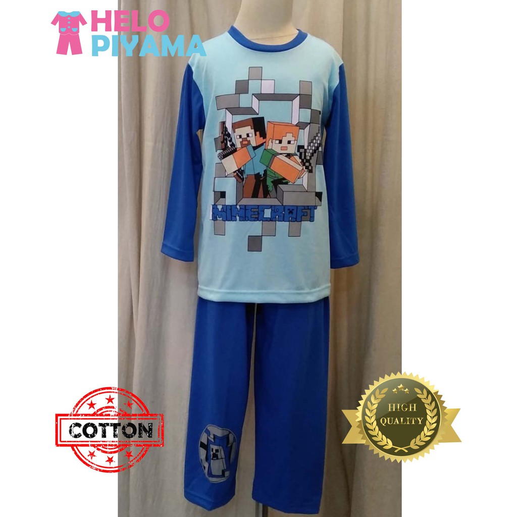 Helo Piyama - Baju Tidur Stelan Kaos Anak Cowok Minecraft.