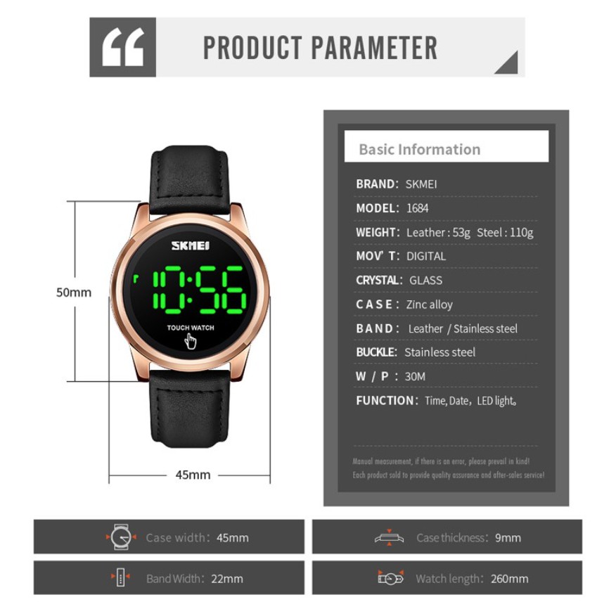 Jam Tangan Digital Touch Screen / Layar Sentuh 1684 Led Strap Kulit + Stainless Steel Untuk Pria