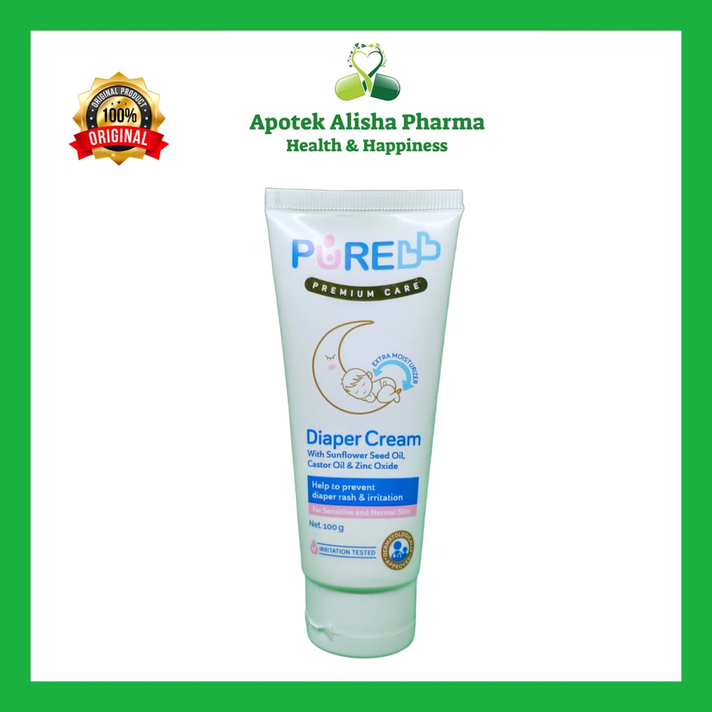 PURE BABY DIAPER CREAM Tube 100gr-PureBaby Diaper Krim Ruam Popok Bayi Pantat Merah/Lecet