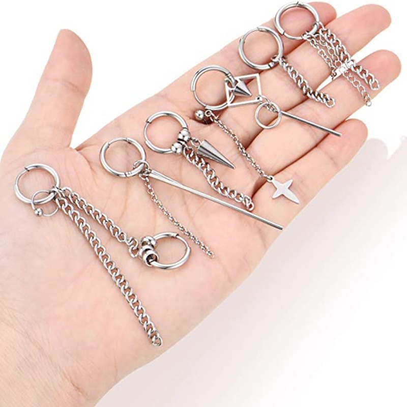 SIY  20 Pieces Cool Stainless Steel Huggie Hinged Hoop Earrings Kpop Hoop Dangle Earrings for Women Men Fashion Jewelry