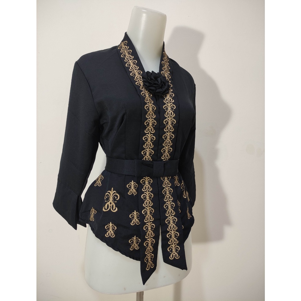Atasan Kebaya Kutubaru Bordir Modern Warna Putih Tulang|Merah Maroon|Hitam|Cokelat|Putih Cerah / Kebaya Akad Nikah Mewah / Kebaya Wanita Remaja Dewasa Terbaru / Kebaya Wisuda Elegan / Kebaya Kutu Baru Moderen Rihana-Hitam