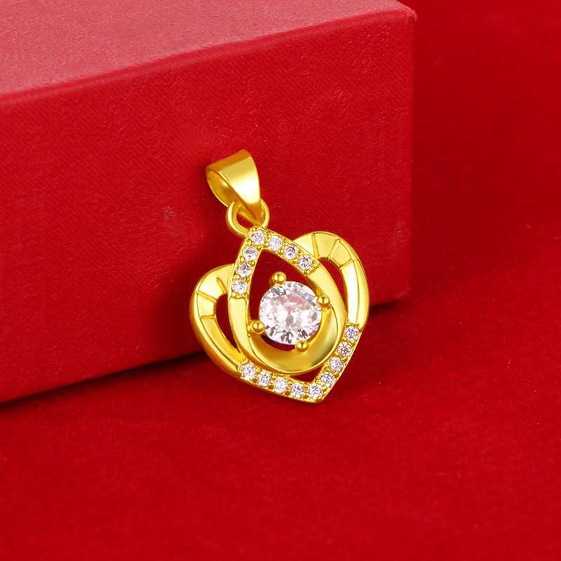 Kalung Rantai Klavikula Hias Liontin Hati Berlian 24K Untuk Wanita