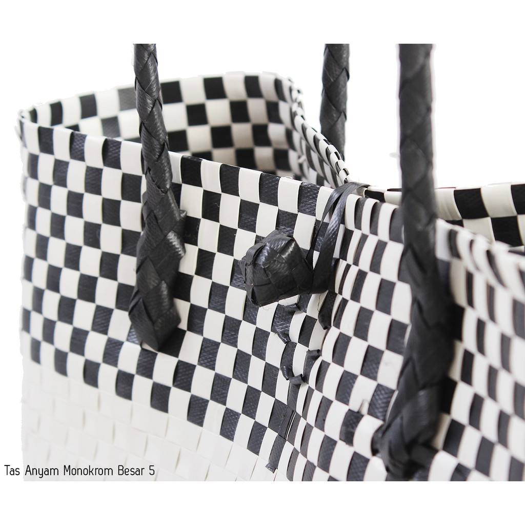Tas Anyam Belanja Monokrom Besar