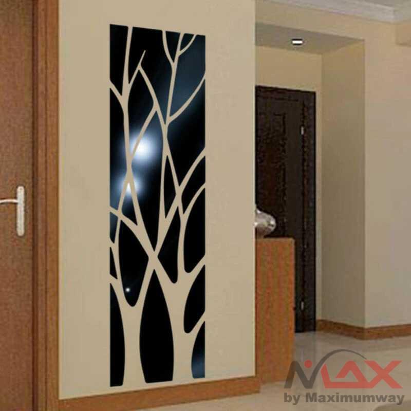 SOLEDI Sticker Dekorasi Dinding 3D Tree Mirror Acrylic 100 x 28cm Warna Silver