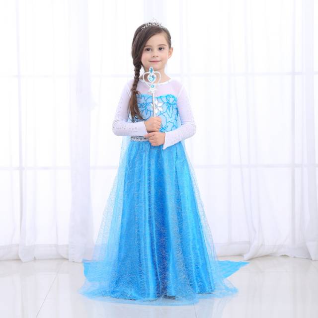 PREMIUM FROZEN ICE BLUE / DRESS PRINCESS ELSA IMPORT BLUE BAGUS / GAUN PESTA ANAK PEREMPUAN