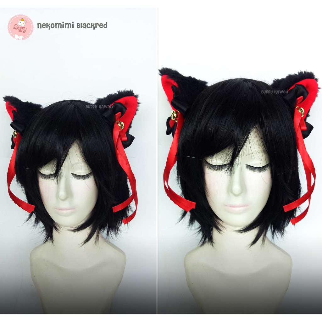 Bando kucing nekomimi black red halloween gothic cosplay kawaii lolita anime game fashion girl