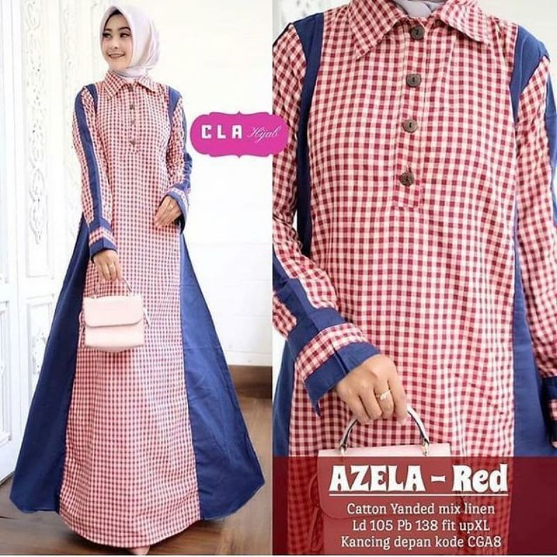 Dress Katun. Dress Kotak. Pakaian Wanita. Fashion Muslim. Azela Maxy