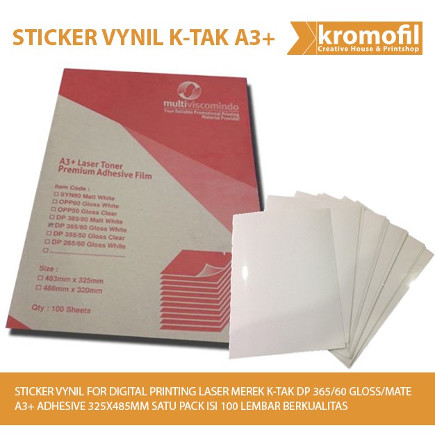 

Bahan Sticker Vinyl Laser A3 K-TAK /KTAK - MATTE - TRANSPARANT