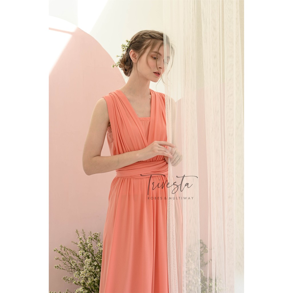 MAXI | SALMON | MULTIWAY INFINITY CONVERTIBLE DRESS | FREE KEMBEN &amp; SPECIAL LONG SCRAFT